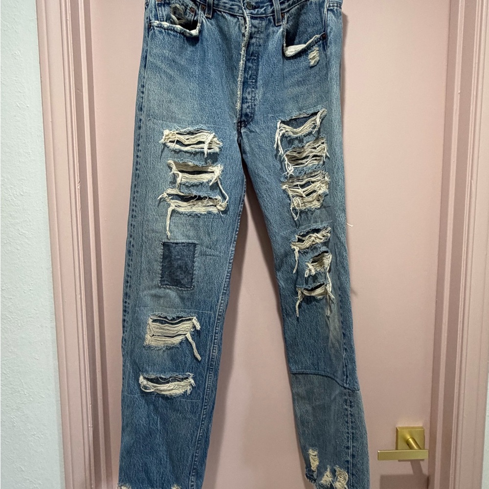 One of a Kind Magnolia Pearl Relaxed Distressed Blue Jeans